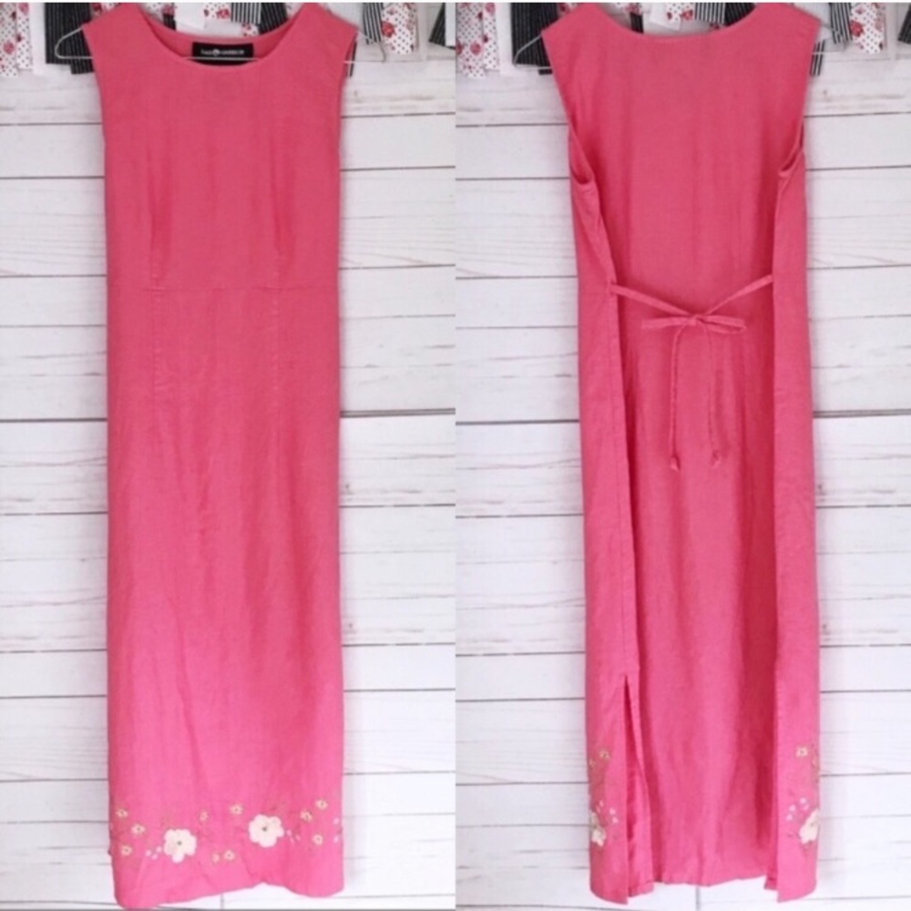 Sag Harbor Petite Linen Embroidered Maxi Dress 4P